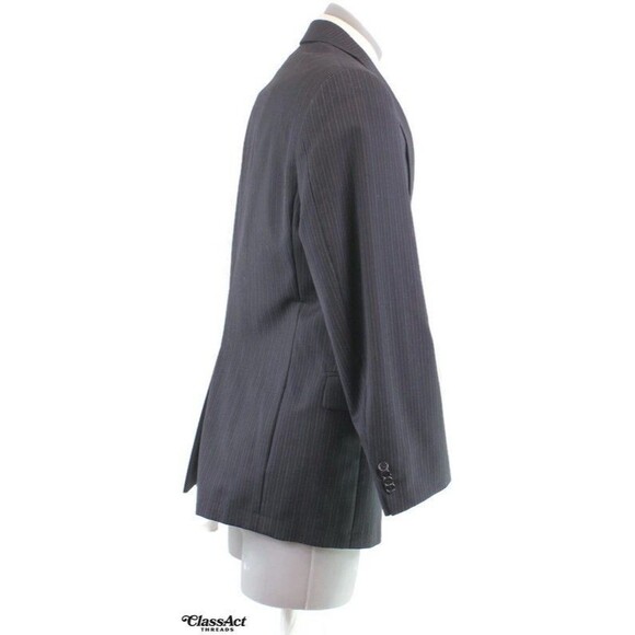 Hart Schaffner Marx 2 Piece Suit Black Striped Wool 40R Pleated Fronts 35" W - Picture 7 of 10